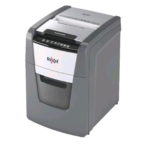 REXEL OPTIMUM AUTOFEED+ 100M DISTRUGGIDOCUMENTI A MICROPARTICELLE CESTINO 34 LT CAPACITA' 100 FOGLI GRIGIO