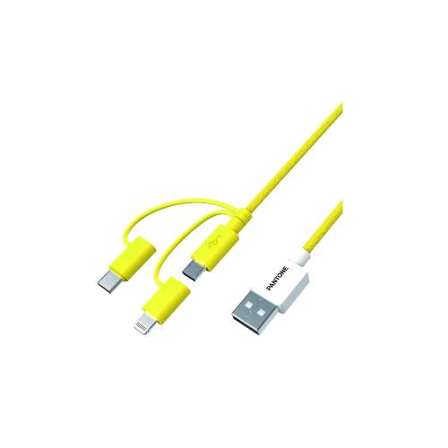 PANTONE CAVO 1 X USB TIPO A 1 X MICRO USB + ADATTATORI 1 X  LIGHTNING E 1 X USB TIPO C GIALLO