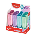 MAPED PASTEL GLITTER ESPOSITORE EVIDENZIATORI PUNTA A SCALPELLO COLORI ASSORTITI CONF 12 PZ.