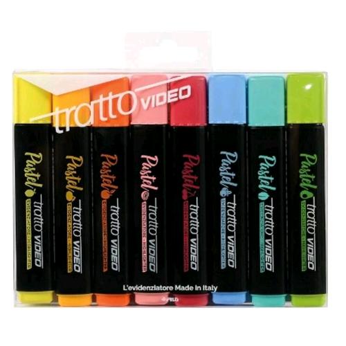TRATTO VIDEO PASTEL EVIDENZIATORE PUNTA A SCALPELLO 1/5 mm COLORI ASSORTITI CONF 8 Pz.