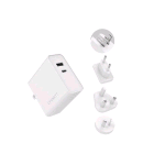 CYGNETT POWERPLUS CARICABATTERIE DA RETE CON ADATTATORI DA VIAGGIO AU/UK/EU 60W USB-C PD + 12W USB-A BIANCO