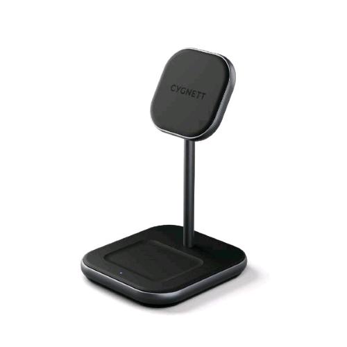 CYGNETT MAGDESK BASE DI RICARICA WIRELESS DOPPIO TELEFONO E AIRPOD NERO