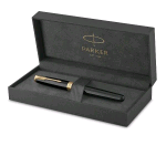 PARKER SONNET LACQUE BLACK GT PENNA ROLLER PUNTA F FINITURE IN ORO INCHIOSTRO NERO CONFEZIONE REGALO