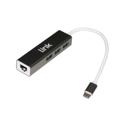 LINK HUB USB-C 3 PORTE USB 3.0 + GIGABIT GREY 