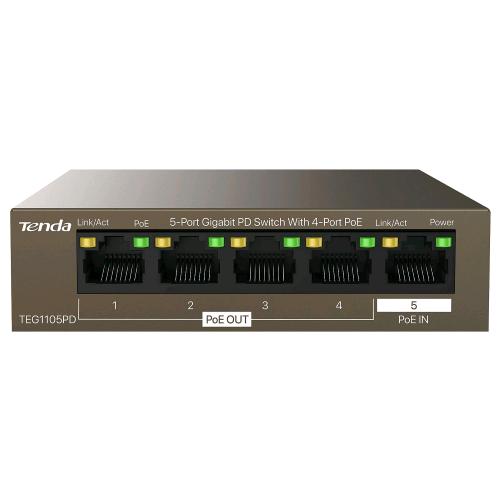 TENDA TEG1105PD SWITCH 5 PORTE GIGABIT DI CUI 4 PoE IN METALLO DESKTOP