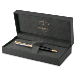 PARKER SONNET METAL BLACK GT PENNA A SFERA PUNTA M FINITURE PLACCATE ORO INCHIOSTRO NERO CONFEZIONE REGALO