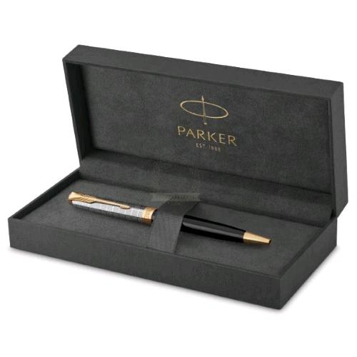 PARKER SONNET METAL BLACK GT PENNA A SFERA PUNTA M FINITURE PLACCATE ORO INCHIOSTRO NERO CONFEZIONE REGALO