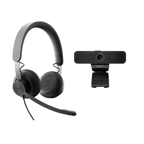 LOGITECH WIRED KIT PER VIDEOCONFERENZE UC CUFFIE CON MICROFONO USB TIPO C + ADATTATORE USB COMANDI SUL CAVO + VIDEOCAMERA A CLIP FULL HD  1080P ZOOM DIGITALE 30FPS  NERO 