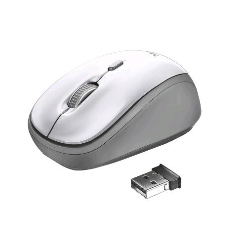 TRUST YVI MOUSE OTTICO RICARICABILE WIRELESS RICEVITORE USB 1.600 DPI 4 PULSANTI BIANCO GRIGIO