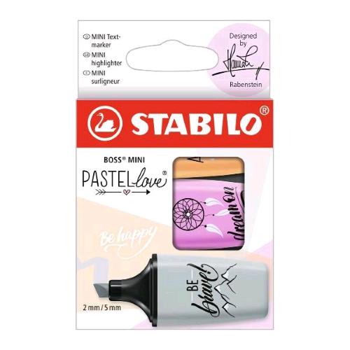 STABILO MINI BOSS PASTELLOVE EVIDENZIATORE PUNTA A SCALPELLO COLORI ASSORTITI CONF 3 Pz.