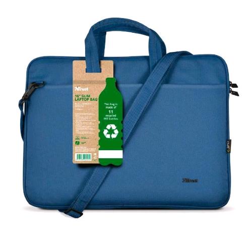 TRUST BOLOGNA BORSA PER NOTEBOOK DA 16" IN POLIESTERE 2 SCOMPARTI CON TRACOLLA BLU TITANIO 