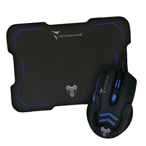 TECHMADE TM-M016 KIT MOUSE USB + TAPPETINO GAMING NERO BLU