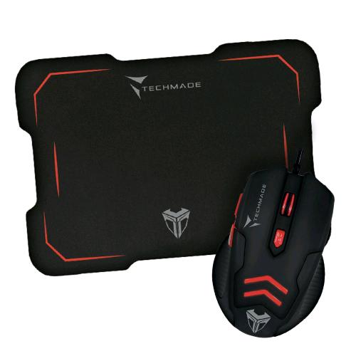 TECHMADE TM-M016 KIT MOUSE USB + TAPPETINO GAMING NERO ROSSO