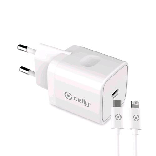CELLY POWER DELIVERY CARICABATTERIE DA RETE 20 W CON CAVO USB-C A LIGHTNING BIANCO