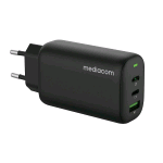 MEDIACOM PD FAST CHARGER 65W 1 USB + 2 TYPE-C BLACK