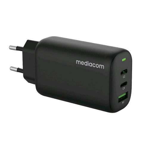MEDIACOM PD FAST CHARGER 65W 1 USB + 2 TYPE-C BLACK