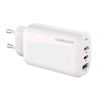 MEDIACOM PD FAST CHARGER 65W 1 USB + 2 TYPE-C WHITE