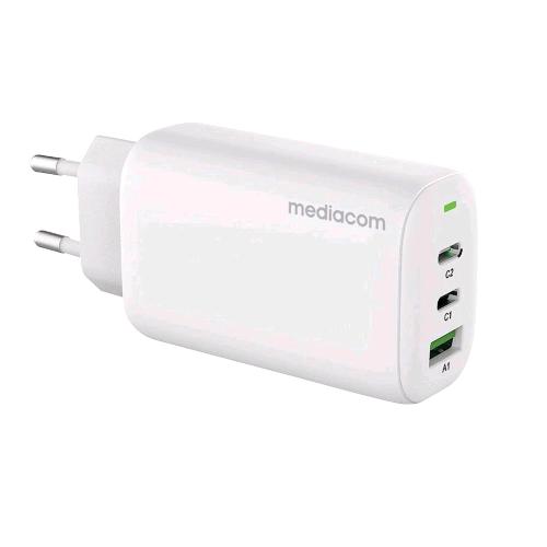 MEDIACOM PD FAST CHARGER 65W 1 USB + 2 TYPE-C WHITE
