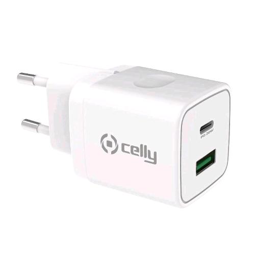CELLY TC 2 CARICABATTERIE DA RETE POWER DELIVERY 1xUSB-C 20W 1xUSB-A 18W WHITE
