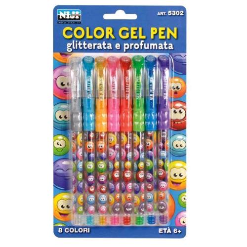 NIJI PENNA GEL GLITTERATA E PROFUMATA COLORI ASSORTITI CONF 8 Pz. 