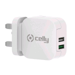 CELLY TURBO CARICABATTERIE DA RETE 2 USB-A 3.4A SPINA INGLESE BIANCO