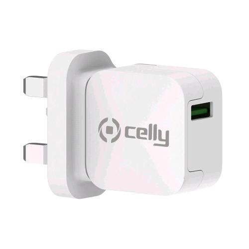 CELLY TURBO CARICABATTERIE DA RETE 1 USB-A 2.4A SPINA INGLESE BIANCO