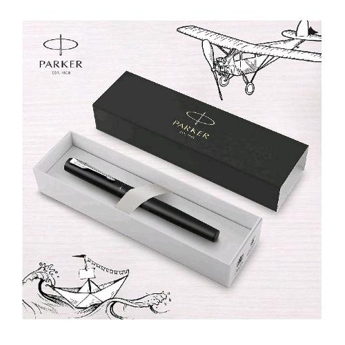 PARKER VECTOR XL PENNA ROLLER PUNTA F CORPO NERO METALLIZZATO PUNTALE CROMATO INCHIOSTRO NERO CONFEZIONE REGALO