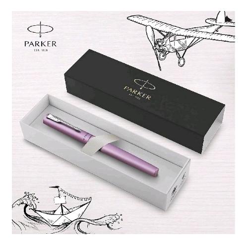 PARKER VECTOR XL PENNA ROLLER PUNTA F CORPO LILLA METALLIZZATO PUNTALE CROMATO INCHIOSTRO NERO CONFEZIONE REGALO