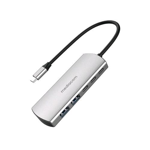 MEDIACOM MD-C324 HUB TYPE-C 2xUSB-C 2xUSB-A 3.0  1xUSB-C 100W ALLUMINIO