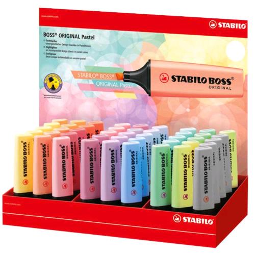STABILO BOSS ORIGINAL PASTEL ESPOSITORE EVEDENZIATORE PUNTA A SCALPELLO 2/5 mm COLORI ASSORITITI CONF 45 Pz.