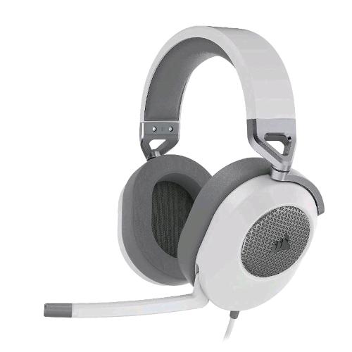 CORSAIR HS65 SURROUND CUFFIAGAMING CON MICROFONO OMNIDIREZIONALE AUDIO DOLBY SURROUND 7.1 TECNOLOGIA SONARWORKS SOUNDID CONTROLLO DEL VOLUME SU PADIGLIONE  JACK 3.5 COMPATIBILE PC XBOX PS4 MOBILE BIANCO GRIGIO
