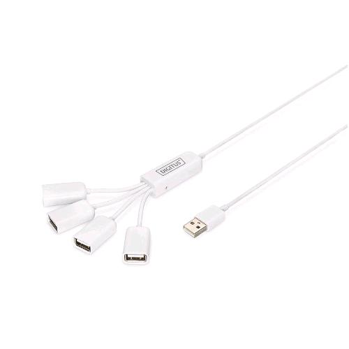DIGITUS SLIM SPIDER HUB USB CON 4 PORTE USB-A 2.0 A CODA CON CAVETTI WHITE 