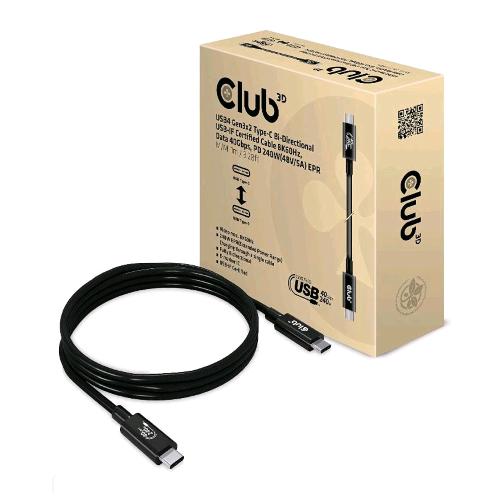 CLUB3D CAVO USB4 GEN3x2 TYPE-C BIDIREZIONALEL 8K 60HZ DATA 40GBP/S PD 240W 48V/5A EPR M/M 1MT BLACK