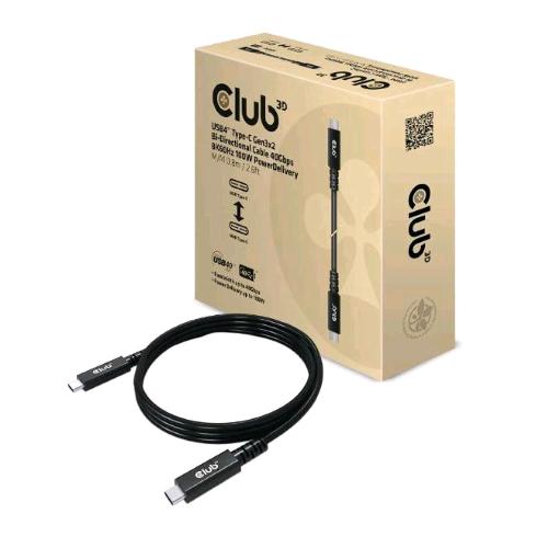 CLUB3D CAVO USB4 TYPE-C GEN 3x2 A USB TYPE-C BIDIREZIONALE 40 GBP/S 8K 60HZ 100W POWERDELIVERY M/M 0.8MT BLACK