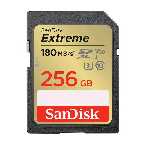 SANDISK EXTREME MEMORY CARD SDXC 256GB UHS-I CLASS 10 U3 V30 FINO A 180MB/S NERO ORO 