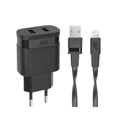 RIVACASE VA4125TD2 CARICATORE DA RETE 2xUSB + CAVO LIGHTINING NERO 
