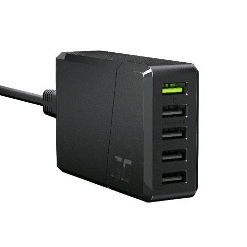 GREEN CELL CHARGC05 CARICABATTERIE CHARGESOURCE 5xUSB CON RICARICA RAPIDA ULTRA CHARGE E SMART CHARGE BLACK