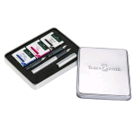 FABER CASTELL SET GRIP 2011 SILVER CALLIGRAPHY PENNA STILOGRAFICA CON 3 PENNINI E 3 ASTUCCI DI CARTUCCE COLORI ASSORTITI