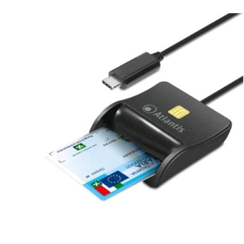 ATLANTIS P005-SMARTCR-C LETTORE SMART CARD PER CNS CRS TESSERA SANITARIA FIRMA DIGITALE HOME BANKING HOME SHOPPING USB TYPE-C CAVO 15 CM BLACK