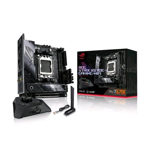 ASUS ROG STRIX X670E-I GAMING WIFI SCHEDA MADRE GAMING MIMI-ITX AMD X670 AMD AM5 DDR5 PCI 5.0 INTEL 2.5GB ETHERNET WIFI 6E 2xM.2 2xSATA 6GB/S AURA SYNC RGB NERO