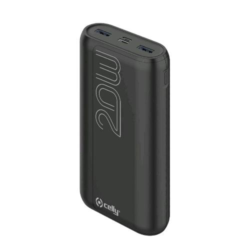 CELLY PD20W EVO POWER BANK 20.000 MAH 2xUSB-A 1xUSB-C 1xMICRO USB  BLACK
