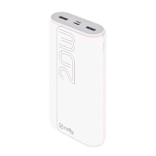 CELLY POWER BANK PD20W 20.000 MAH PRO POWER 2xUSB-A 1xUSB-C 1xMICROUSB WHITE