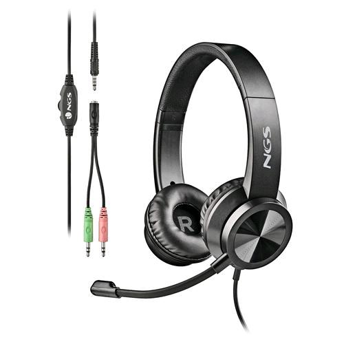 NGS MSX11 PRO CUFFIE ON-EAR CON MICROFONO FLESSIBILE CONESSIONE JACK DA 3.5MM E DOPPIO ADATTATORE JACK PER PC 20 HZ LARGE NERO