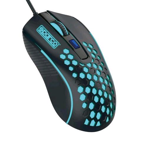 CELLY SPMOUSE SPARCO MOUSE CABLATO HIVE ERGONOMICO CON DESIGN ALVEOLARE CLICK SILENZIOSO LUCI LED RAINBOW DPI REGOLABILI USB-A BLACK 