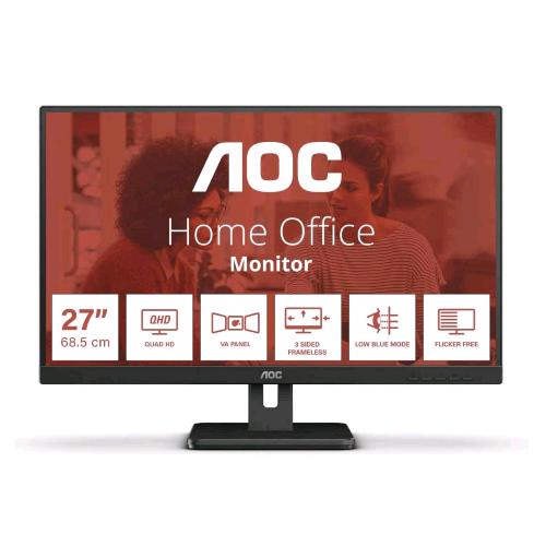 AOC Q27E3UAM 27" LED IPS QUAD HD 16:9 75HZ 4MS ADAPTIVESYNC LOW BLUE HUB USB HDMI DISPLAYPORT ALTOPARLANTI INCORPORATI NERO
