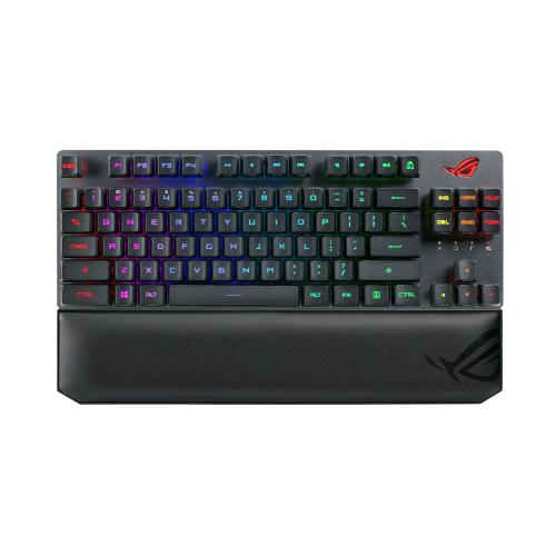 ASUS X807 STRIX SCOPE RX TASTIERA GAMING WIRELESS DELUXE TKL MECANICA SWITCH OTTICO MECCANICI ROG RX ROSSI PORTA USB TASTO CTRL ALLARGATO TASTO STEALTH POGGIAPOLSI LAYOUT ITALIA NERO