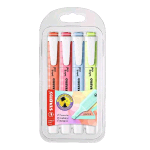 STABILO SWING COOL PASTEL EVIDENZIATORE PUNTA A SCALPELLO 1/4 mm COLORI ASSORTITI CONF 4 Pz.