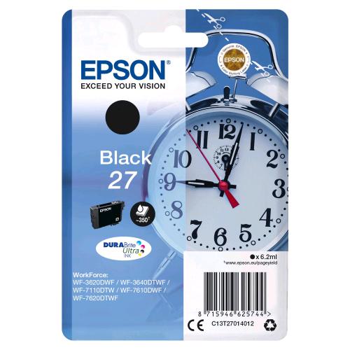 EPSON 27 CARTUCCIA INK NERO 6.2 ML BLISTER CON ALLARME PER WorkForce WF-3620DWF, WF-3640DTWF, WF-7110DTW, WF-7610DWF, WF-7620, WF-7620DTWF 