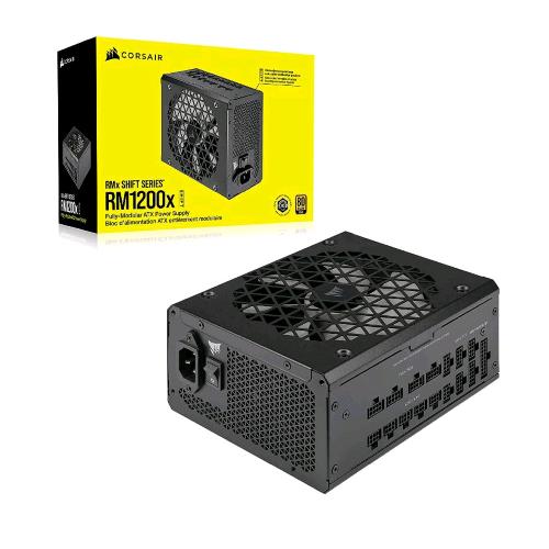 CORSAIR RM1200X SHIFT ALIMENTATORE ATX 1200W INTERAMENTE MODULARE INTERFACCIA MODULARE LATERALE COMPATIBILITA CON ATX 3.0 E PCIE 5.0 MODALITA DELLA VENTOLA ZERO RPM EFFICIENZA 80 PLUS GOLD NERO