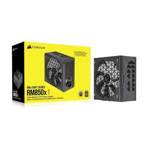 CORSAIR RM850X SHIFT ALIMENTATORE ATX 850W INTERAMENTE MODULARE INTERFACCIA MODULARE LATERALE COMPATIBILITA CON ATX 3.0 E PCIE 5.0 MODALITA DELLA VENTOLA ZERO RPM EFFICIENZA 80 PLUS GOLD NERO